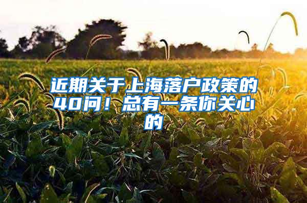 近期关于上海落户政策的40问！总有一条你关心的