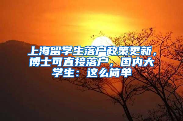 上海留学生落户政策更新，博士可直接落户，国内大学生：这么简单