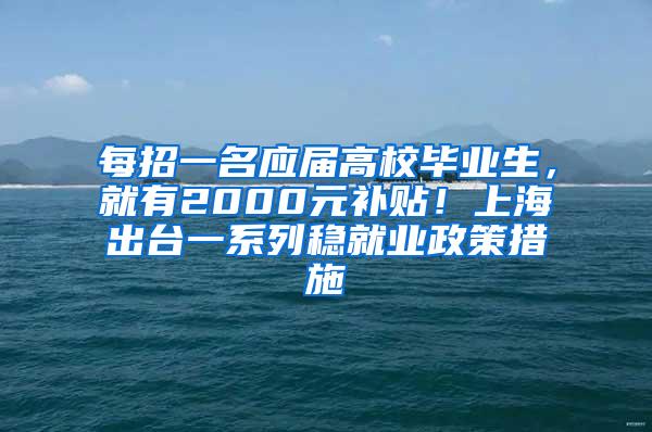 每招一名应届高校毕业生，就有2000元补贴！上海出台一系列稳就业政策措施