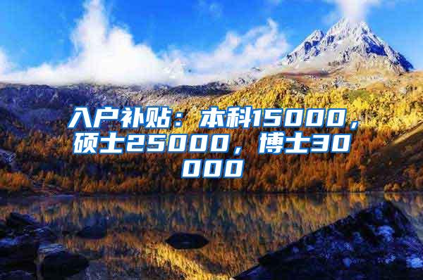 入户补贴：本科15000，硕士25000，博士30000