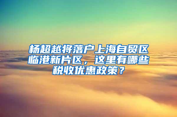 杨超越将落户上海自贸区临港新片区，这里有哪些税收优惠政策？