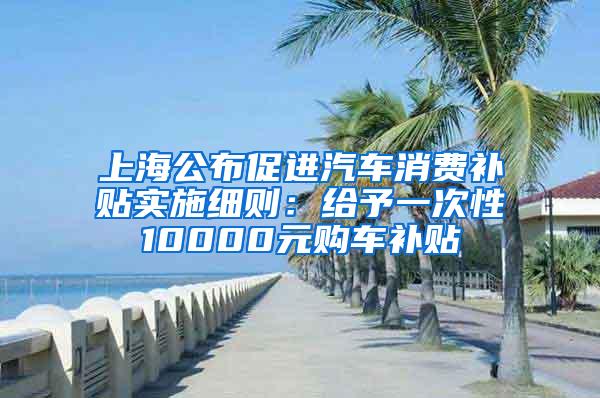 上海公布促进汽车消费补贴实施细则：给予一次性10000元购车补贴