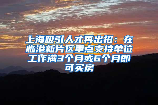 上海吸引人才再出招：在临港新片区重点支持单位工作满3个月或6个月即可买房