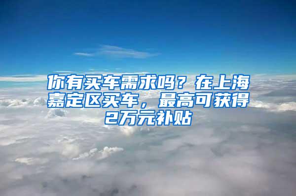 你有买车需求吗？在上海嘉定区买车，最高可获得2万元补贴