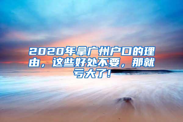 2020年拿广州户口的理由，这些好处不要，那就亏大了!