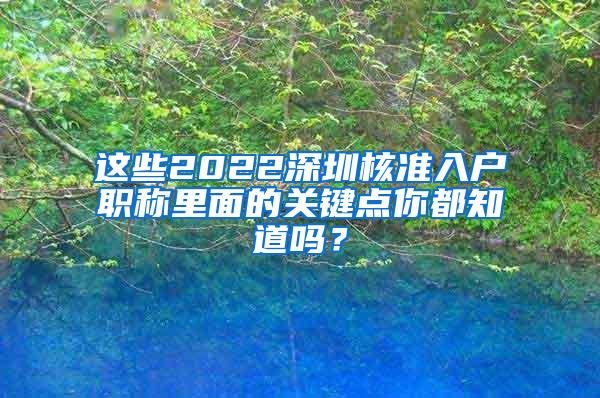 这些2022深圳核准入户职称里面的关键点你都知道吗？