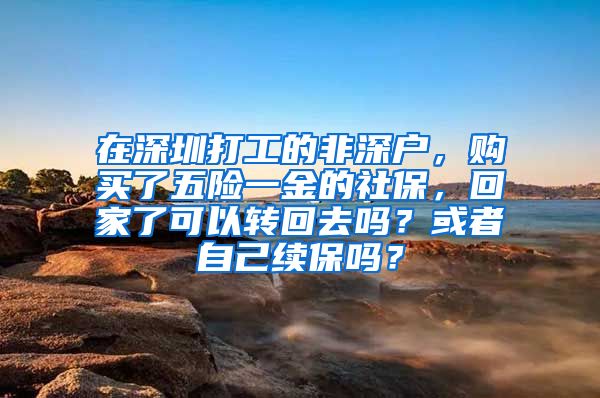 在深圳打工的非深户，购买了五险一金的社保，回家了可以转回去吗？或者自己续保吗？