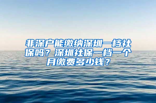 非深户能缴纳深圳一档社保吗？深圳社保一档一个月缴费多少钱？