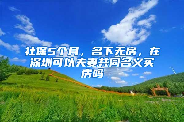 社保5个月，名下无房，在深圳可以夫妻共同名义买房吗