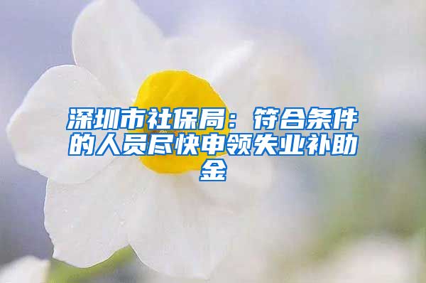 深圳市社保局：符合条件的人员尽快申领失业补助金