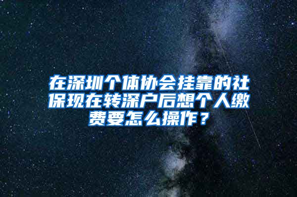 在深圳个体协会挂靠的社保现在转深户后想个人缴费要怎么操作？