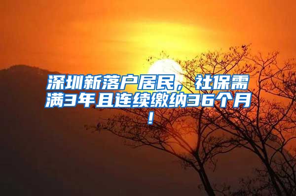 深圳新落户居民，社保需满3年且连续缴纳36个月！