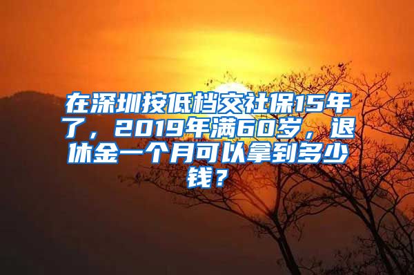 在深圳按低档交社保15年了，2019年满60岁，退休金一个月可以拿到多少钱？